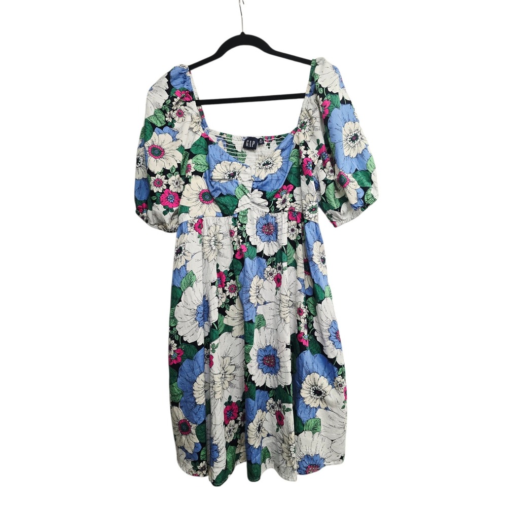 GAP Floral Midi Dress Womens M Puff Sleeve Cottagecore Prairie Cotton Romantic